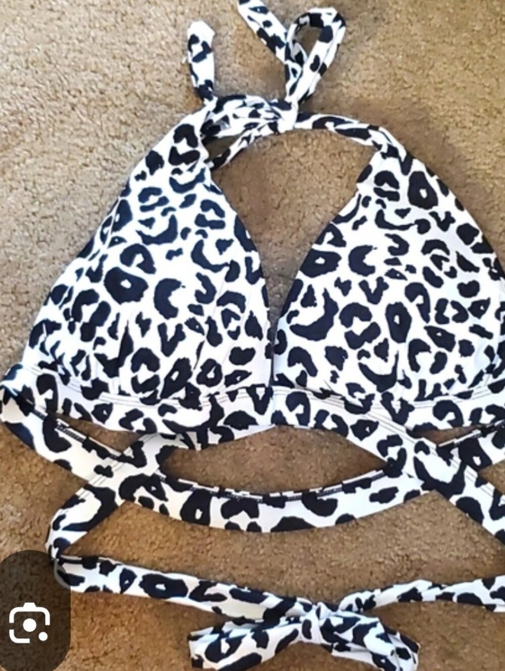 Black & White Leopard Print Halter Bikini Top